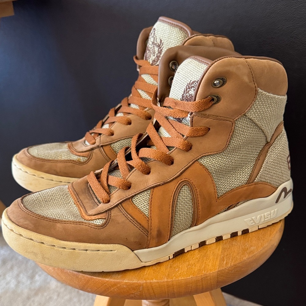 Evisu Brown and Tan High-Top Sneakers